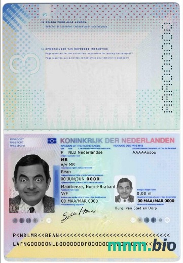 Szablon paszportu holenderskiego w formacie PSD, w pełni edytowalny, ze wszystkimi czcionkami (2014 – obecnie) przykład w formacie PSD